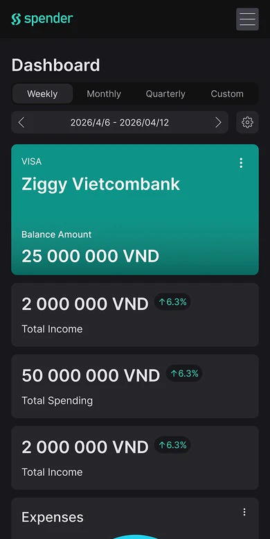 Spender dashboard mobile screen