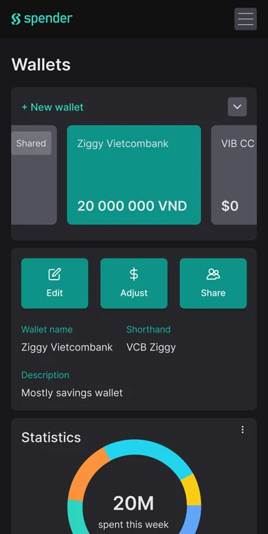 Spender wallets mobile screen